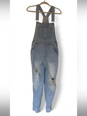 Light Wash Distressed Denim Overalls